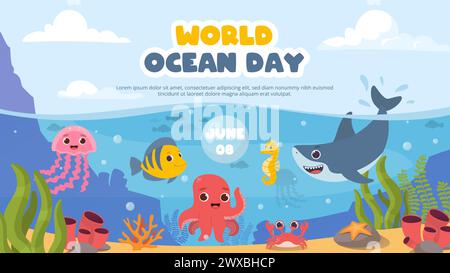 Vektorplakat zum Weltmeertag Stock Vektor