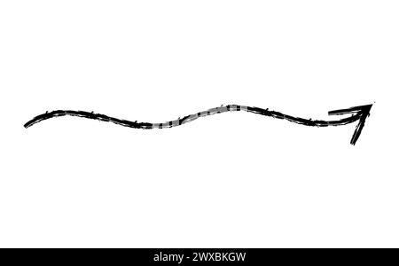 Handgezeichneter Kreidepfeil mit Holzkohle. Strukturierter Pfeil isoliert auf weiß. Quietschen und Kritzelschlag. Element für Diagramme. Kritzelmarkierung Stock Vektor