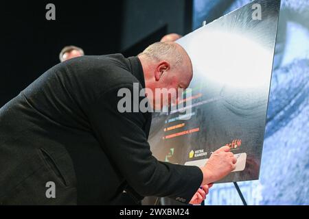 Tubeke, Belgien. März 2024. Daniel Boccar (ACFF) auf der Nieuwe Strategie vrouwenvoetbal am Freitag, den 29. März 2024 in Tubeke, Belgien. Quelle: Sportpix/Alamy Live News Stockfoto