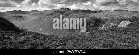 Blick auf Rosthwaite Fell und das Langstrath Valley vom Sergeants Crag Fell, Lake District National Park, Cumbria, England, Großbritannien Stockfoto