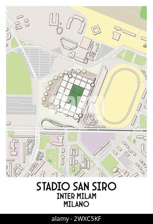 San Siro Stadion Karte Poster Kunst, Inter Mailand, Mailand, Italien Stock Vektor