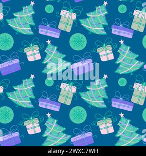 Nahtloses Silvestermuster für Geschenkpapier und Stoffe, Partyzubehör und festliche Verpackungen und Kinderbekleidung. Stockfoto