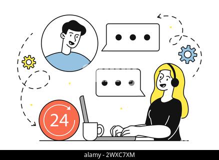 Hotline-Operator-Vektorkritzelei Stock Vektor