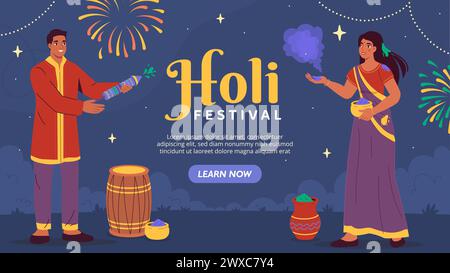 Holi Festival Banner Vektor Stock Vektor
