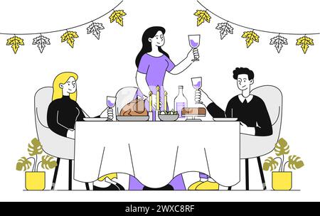 Thanksgiving Day Feier Vektor linear Stock Vektor