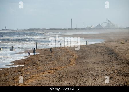 Der Blick entlang der Küste von Lincolnshire vom Nordsee-Observatorium in Chapel Saint Leonards in Richtung Skegness. Stockfoto