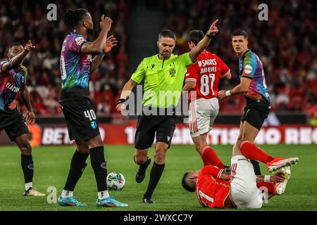 Lissabon, Portugal . März 2024. Lissabon, Portugal, 29. März 2024: Schiedsrichter Helder Malheiro in Aktion während des Liga Portugal Betclic-Spiels zwischen - SL Benfica gegen GD Chaves - Estádio da Luz, Lissabon, Portugal (João Bravo/SPP) Credit: SPP Sport Press Photo. /Alamy Live News Stockfoto