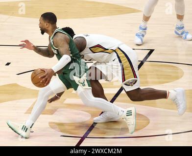 New Orleans, USA. März 2024. Während eines Spiels der National Basketball Association im Smoothie King Center in New Orleans, Louisiana am Donnerstag, den 28. März 2024. (Foto: Peter G. Forest/SipaUSA) Credit: SIPA USA/Alamy Live News Stockfoto