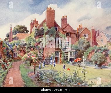 Illustration von Weston's Yard am Eton College, Großbritannien. Aquarell von Edith Danvers Brinton aus „Eton“ von C.R. Stone, veröffentlicht 1909. Stockfoto