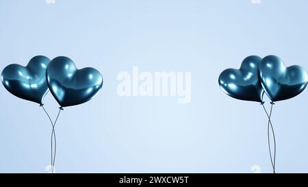 Abstrakter hellblauer Hintergrund mit herzförmigen Herzballons 8k Illustration. Stockfoto