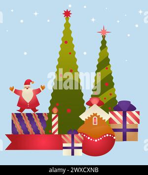 Weihnachtsfeier, Weihnachtsmann mit Geschenken Stock Vektor