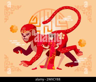Das Jahr des Affen-Chinesischen Zodiaks. Happy Lunar oder Chinese New Year Hintergrund Stock Vektor