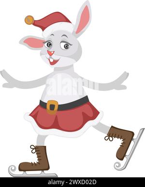 Kaninchen-Charakter in santa claus hat Eislaufen Stock Vektor
