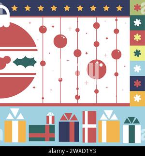 Winterurlaub drucken, Kugeln und Geschenke Weihnachten Stock Vektor