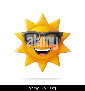3D Sun Emoji Icon isoliert auf Whit Stock Vektor