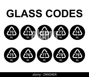 Set aus Glas Symbol, Ökologie Recycling-Zeichen isoliert auf weißem Hintergrund. Symbol für Verpackungsabfall . Stock Vektor