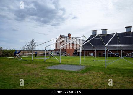 Tragbares Gebäude im Bau Stockfoto