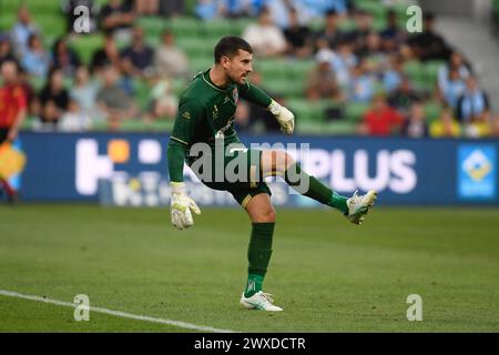 MELBOURNE, AUSTRALIEN 30. März 2024. Newcastle United Jets Torhüter Ryan Scott(1) in der A League Men Round 22 Melbourne City gegen Newcastle United Jets im AAMI Park, Melbourne, Australien. Quelle: Karl Phillipson/Alamy Live News Stockfoto