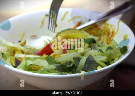 Halb gegessen Salat in einer Schüssel Stockfoto