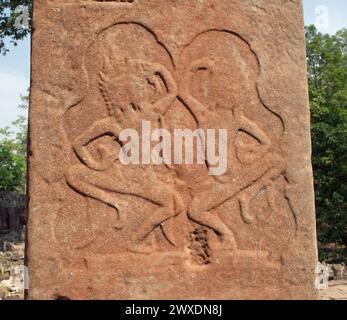 Tanzende Asaras (Bas Relief), Bayon-Tempel, Angkor Thom, Siem Reap, Kambodscha. Stockfoto