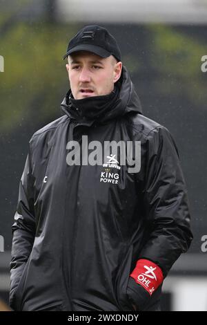 Oostakker, Belgien. 30. März 2024. Cheftrainer Jimmy Coenraets von OHL, dargestellt während eines Frauenfußballspiels zwischen KAA Gent und OH Leuven am 2. Spieltag von PO1 in der Saison 2023-2024 der belgischen Lotto Womens Super League, am Samstag, den 24. März 2024 in Oostakker, BELGIEN. Quelle: Sportpix/Alamy Live News Stockfoto
