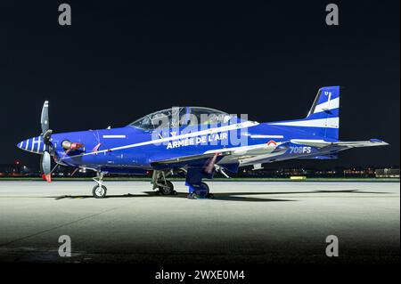 Ein Pilatus PC-21 Advanced Trainer Flugzeug der französischen Luft- und Raumfahrtstreitkräfte. Stockfoto