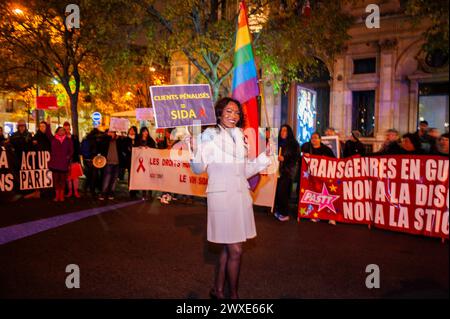 Paris, Frankreich, Crowd People, AIDS-Aktivisten, Act U-Paris, Marching with Protest Banner, French Protest , Anti-AIDS, Verbände, 1. Dezember, Welt Stockfoto