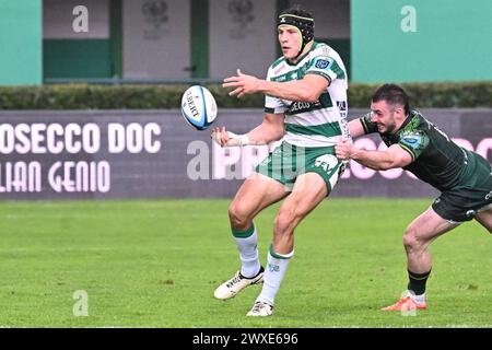 Treviso, Italien. 30. März 2024. Spielaktionen und Spielerbilder während der 13. Runde des Spiels RUGBY - UNITED RUGBY CHAMPIONSHIP zwischen BENETTON RUGBY und CONNACHT im Monigo Stadium, Italien am Â 30. März 2024 während des Spiels Benetton Rugby vs Connacht Rugby, United Rugby Championship Match in Treviso, Italien, März 30 2024 Guthaben: Unabhängige Fotoagentur/Alamy Live News Stockfoto