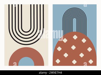 Retro-Set mit Zen-Bogen. Abstrahieren Sie einfache geometrische Formen. Moderne Boho minimalistische Kunst. Stock Vektor