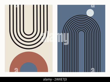 Zen arch set. Abstract geometric shapes. Modern boho minimalist art. Simple figures and lines in retro colours Stock Vektor