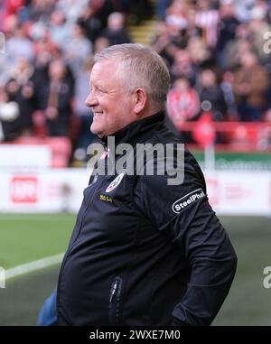 Bramall Lane, Sheffield, Großbritannien. 30. März 2024. Premier League Football, Sheffield United gegen Fulham; Sheffield United Head Coach Chris Wilder vor dem Kick off Credit: Action Plus Sports/Alamy Live News Stockfoto