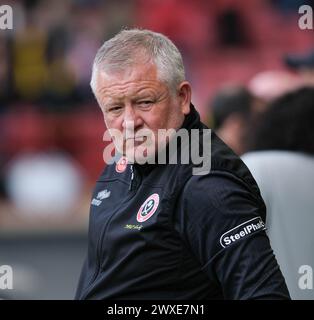 Bramall Lane, Sheffield, Großbritannien. 30. März 2024. Premier League Football, Sheffield United gegen Fulham; Sheffield United Head Coach Chris Wilder vor dem Kick off Credit: Action Plus Sports/Alamy Live News Stockfoto