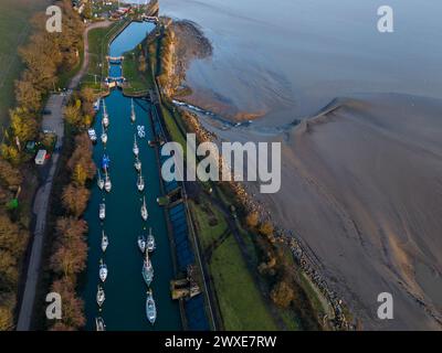 Abend im Lydney Harbour, Forest of Dean, Gloucestershire. Stockfoto