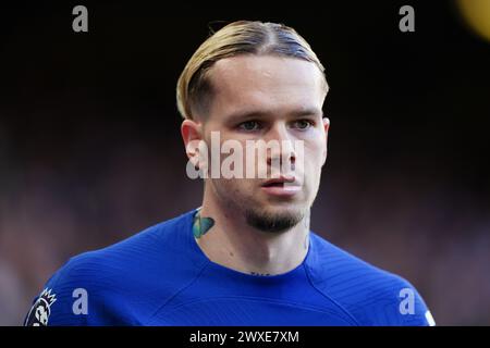 Chelsea's Mykhaylo Mudryk während des Premier League Spiels in Stamford Bridge, London. Bilddatum: Samstag, 30. März 2024. Stockfoto