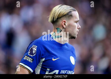 Chelsea's Mykhaylo Mudryk während des Premier League Spiels in Stamford Bridge, London. Bilddatum: Samstag, 30. März 2024. Stockfoto