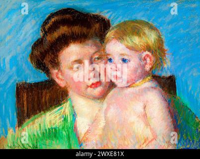 Mutter-Kind-Zeichnung in hoher Auflösung von Mary Cassatt. Original aus dem MET Museum. Stockfoto