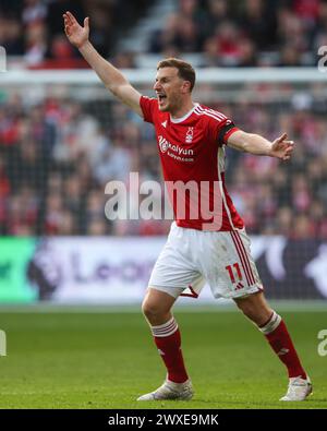 Nottingham, Großbritannien. 30. März 2024. Chris Wood aus Nottingham Forest reagiert auf das Premier League-Spiel Nottingham Forest gegen Crystal Palace at City Ground, Nottingham, Vereinigtes Königreich, 30. März 2024 (Foto: Gareth Evans/News Images) in Nottingham, Vereinigtes Königreich am 30. März 2024. (Foto: Gareth Evans/News Images/SIPA USA) Credit: SIPA USA/Alamy Live News Stockfoto