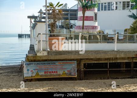 Clacton-on-Sea, Essex, Vereinigtes Königreich – 20. März 2024. Der Pier in der Küstenstadt Clacton-on-Sea, Essex Stockfoto