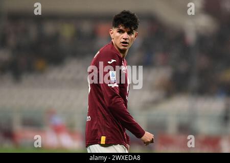 Turin, Italien. 30. März 2024. Der Torino Raoul Bellanova sieht beim Fußball-Spiel der Serie A zwischen Turin und Monza im Stadio Olimpico Grande Torino in Turin, Nordwesten Italiens - Samstag, den 30. März 2024. Sport - Fußball . (Foto: Alberto Gandolfo/LaPresse) Credit: LaPresse/Alamy Live News Stockfoto