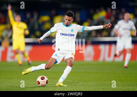 Villarreal, Spanien. März 2024. Azzedine Ounahi von Olympique Marseille spielte am 14. März 2024 im La Ceramica Stadion in Villarreal, Spanien, während des Achtelfinale zwischen Villarreal CF und Olimpique Marseille. (Foto: Sergio Ruiz/PRESSINPHOTO) Credit: PRESSINPHOTO SPORTS AGENCY/Alamy Live News Stockfoto