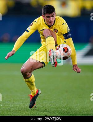 Villarreal, Spanien. März 2024. Gerard Moreno von Villarreal CF spielte während des Achtelfinale der UEFA Europa League im zweiten Leg zwischen Villarreal CF und Olimpique Marseille am 14. März 2024 im La Ceramica Stadium in Villarreal, Spanien. (Foto: Sergio Ruiz/PRESSINPHOTO) Credit: PRESSINPHOTO SPORTS AGENCY/Alamy Live News Stockfoto