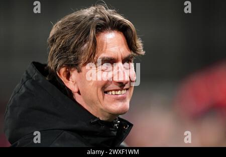 Brentford-Trainer Thomas Frank vor dem Spiel der Premier League im Gtech Community Stadium in London. Bilddatum: Samstag, 30. März 2024. Stockfoto