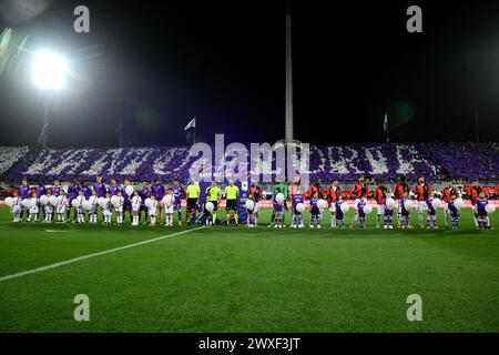 Florenz, Italien. 30. März 2024. Spieler posieren vor dem Spiel der Serie A Tim zwischen Fiorentina und Mailand - Serie A TIM im Artemio Franchi Stadion - Sport, Fußball - Florenz, Italien - Sonntag, 30. März 2024 (Foto: Massimo Paolone/LaPresse) Credit: LaPresse/Alamy Live News Stockfoto