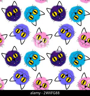Halloween Tiere nahtlose Aquarellmalerei Katzenmuster zum Einpacken von Papier und Stoffen und Kinderkleidung Druck und Accessoires und Herbst Textilien und Stockfoto