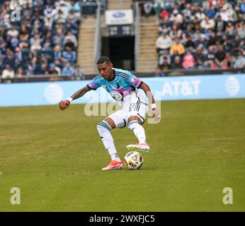 Chester, Pennsylvania, USA. 30. März 2024. 30. März 2024, Chester PA, USA: Minnesota United FC Spieler JOSEPH ROSALES (8) in Aktion gegen die Philadelphia Union im Subaru Park in Chester PA Credit Image: © Ricky Fitchett Via ZUMA Wire (Credit Image: © Ricky Fitchett/ZUMA Press Wire) NUR REDAKTIONELLE VERWENDUNG! Nicht für kommerzielle ZWECKE! Stockfoto