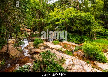 Wunderschöner Wasserfall auf dem Doi Suthep Wanderweg Wat Pha Lat im tropischen Dschungel Naturwald in Chiang Mai Amphoe Mueang Chiang Mai Thailand in Southea Stockfoto