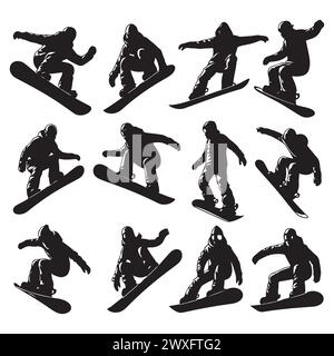 Silhouette Set von Snowboardfahrern Stock Vektor