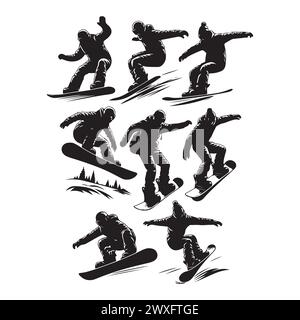 Silhouette Set von Snowboardfahrern Stock Vektor