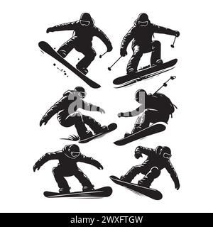 Silhouette Set von Snowboardfahrern Stock Vektor