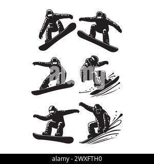 Silhouette Set von Snowboardfahrern Stock Vektor